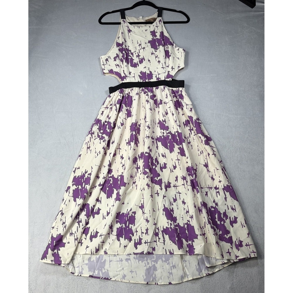 Karen Zambos Printed Tara  Dress Women's Size M White/purple Made In USA‎
